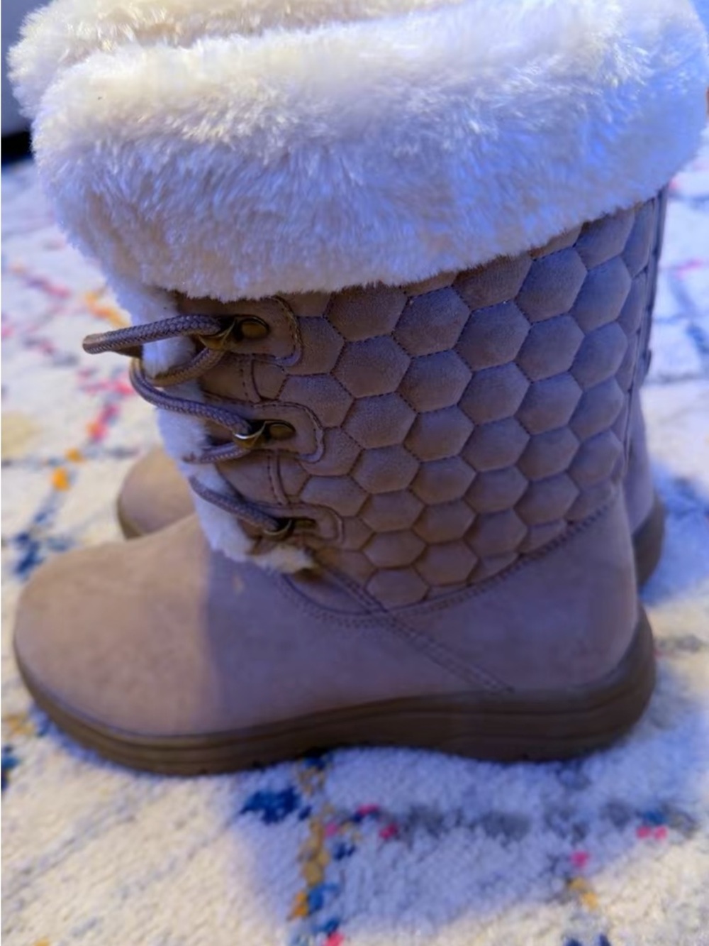 Liz Claiborne Taupe Faux Fur Winter Rain Boots